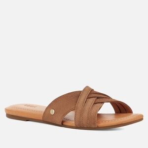 UGG Brown Suede Crisscross Slide Sandals
